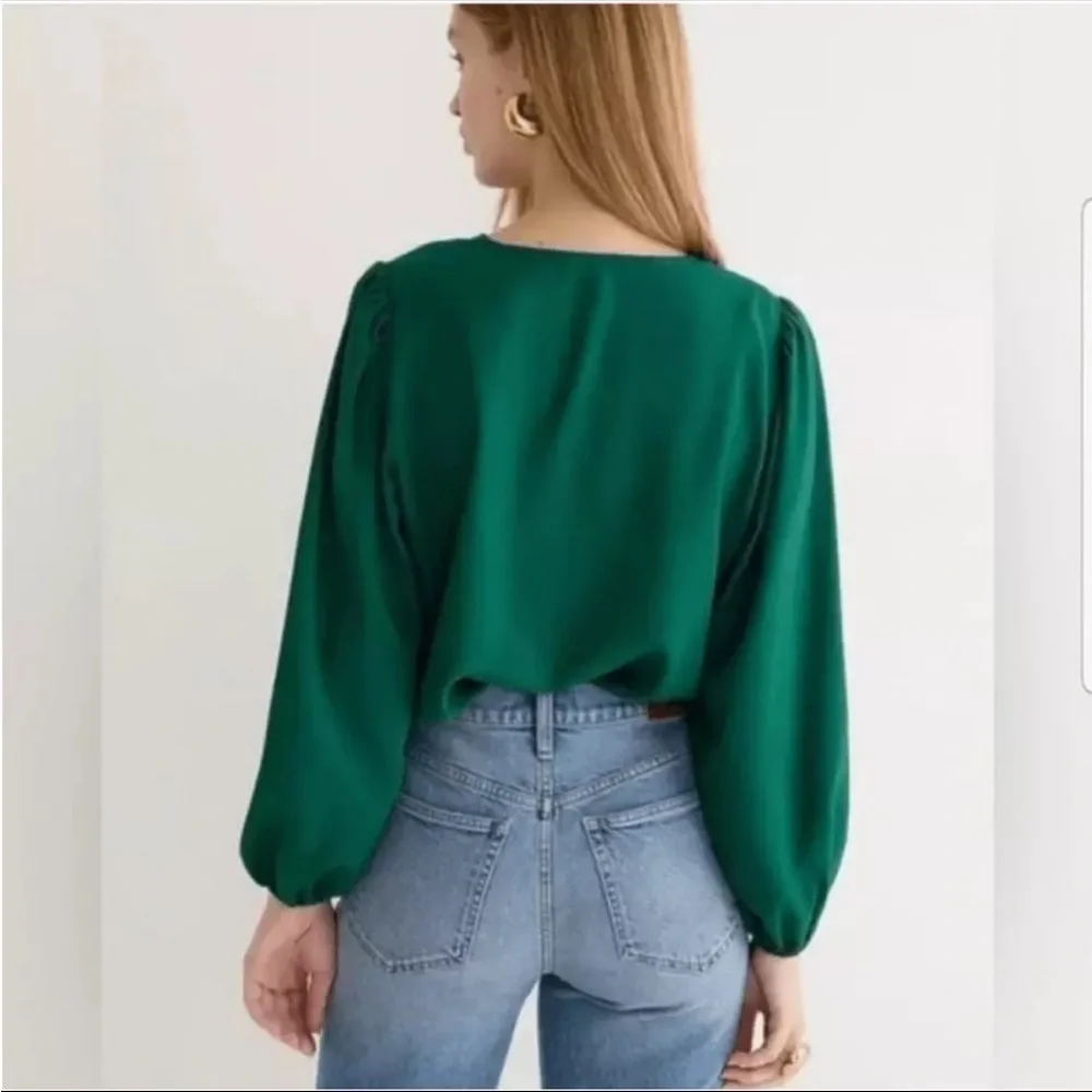 J Crew Womens Puff-sleeve satin-back crepe top green Size SP